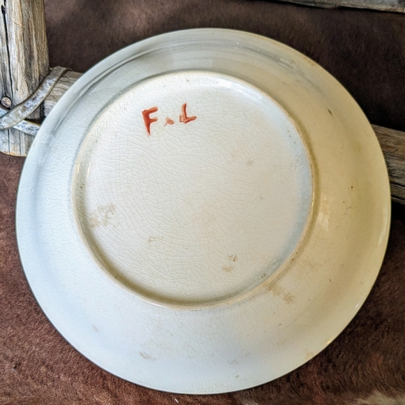 Antique Porcelain Bowl With Orange Poppies & Green Border - Picture 12 of 15